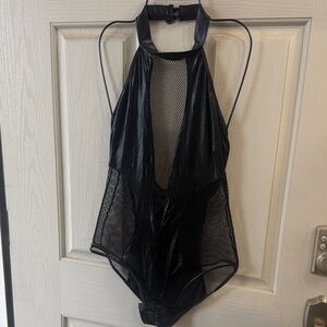 Black Mesh Halter Bodysuit